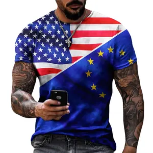 3D 디지털 인쇄 미국 국기 티셔츠 패션 거리 남성 디지털 인쇄 티셔츠