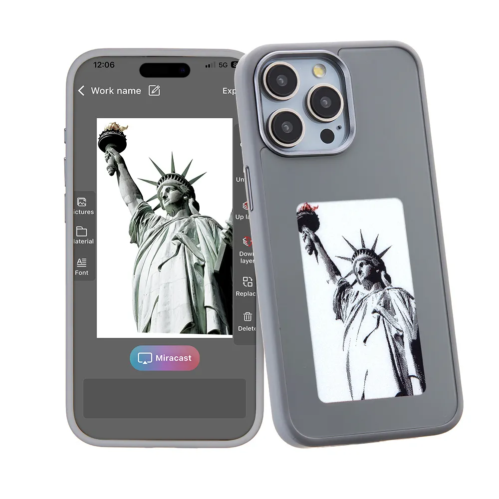 새로운 디자인 잉크 스크린 DIY 실시간 사진 디스플레이 앱 제어 전자 잉크 화면 NFC 전화 케이스 커버 아이폰 15 14 13 프로 맥스