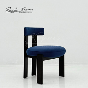 Silla de Diseño Geométrico Moderno Personalizada de Keynes Advanced Factory, Tapizada en Terciopelo Azul con Estructura de Madera Negra - Product Image 4