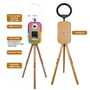 Photomaton rétro en bois grainé pour iPad et appareil <span class=keywords><strong>photo</strong></span> reflex numérique avec support d'imprimante, hauteur réglable pour mariages et événements - Product Image 2