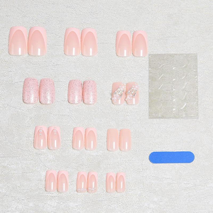 Uñas Postizas K037 Rosadas con Lazo Brillante y Diamantes de Imitación, Forma Ataúd, Estilo Hecho a Mano, Estética Dulce INS, ABS Premium, MOQ1 - Product Image 3