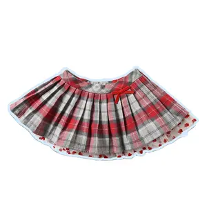 Summer Girls Red Plaid Print Skirt Casual Pleated Fashion Elastic Waist Girls Bottoms