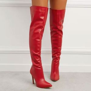 Factory Custom Sexy Genuine Leather <b>Black</b> Zipper Stilettos Thigh <b>Pumps</b> High Heels Pointed Over-Knee Fetish Shoes Women Autumn - Product Image 3