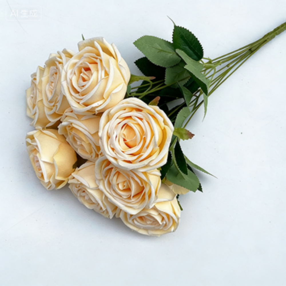 bouquet 9 têtes rose 47cm champagne