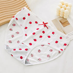 Japon kadın orta bel külot seven kalp çilek çiçek baskı sevimli kız örme külot düz boyalı teknikleri - Product Image 6