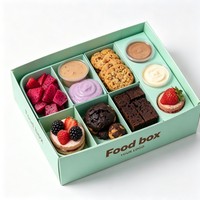 Boîte en papier pour gâteaux et biscuits, avec compartiment et espace pour sauce, idéale pour la vente en gros, les plats à emporter, les pique-niques et les repas.