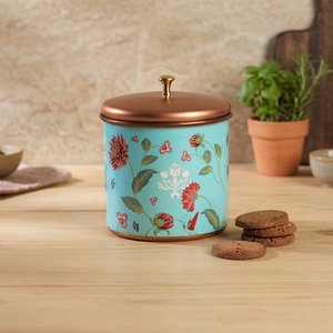 Turquoise Floral copper Food <b>Container</b> With Lid Round Bohemian Design <b>Storage</b> Jar <b>For</b> <b>Kitchen</b> Use - Product Image 6