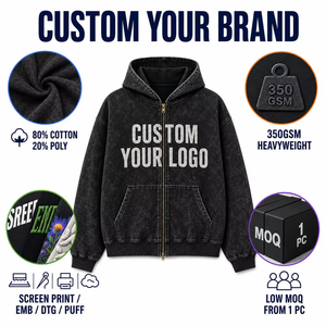 USA Stock Wholesale Custom Logo Acid Wash Hoodie Embroidery DTG Screen Print Full Zip Vintage <strong>Oversized</strong> Hoodie Fast Ship - Product Image 4