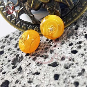 Amber Resin Chinese Knot <b>Button</b> Round Double-Curved Flower Decorated For Cheongsam Hanfu Tang <b>Suit</b> - Product Image 3