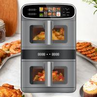 Friteuse à air double compartiment 12L avec 2 foyers de cuisson indépendants, double zone avec fenêtres de visualisation, adaptée à un usage domestique et commercial
