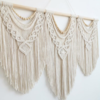 Perle en bois grand macramé tenture murale Chic bohème tapisserie tissée à la main pour chambre salon fête de mariage