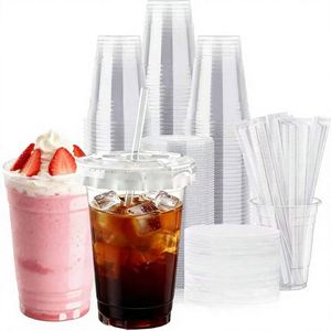 2000 Pack 16 oz Clear Disposable Break Resistant Leak Proof BPA-Free Iced Coffee Smoothie Cups Lids <b>Straws</b> for Cold <b>Drinks</b> - Product Image 1