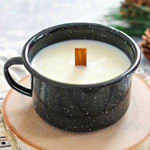 350ml logo de décalcomanie personnalisé impression couleur blanche bougie de cire de soja logo de marque personnalisé impression émail tasse tasse avec bord roulé noir - Product Image 3
