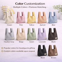Sac à main tricoté personnalisé avec logo, faible MOQ, style japonais bicolore, mini sac de poignet avec étiquette tissée pour boutique