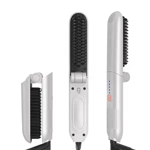 Biumart-peine alisador de pelo plegable para hombres y mujeres, Mini cepillo eléctrico iónico para alisar la barba