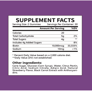 Gomitas <span class=keywords><strong>de</strong></span> Biotina para Cabello, Piel y Uñas, 10000mcg, Sabor Fresa, 60 Unidades, Apoyo Vegano para la Belleza - Product Image 4