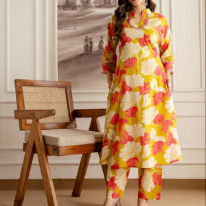 Ensemble coordonné réversible de créateur exclusif Salwar Kameez, magnifique kurta imprimé Jaipuri en chignon lourd, tenue de fête indienne pakistanaise - Product Image 1