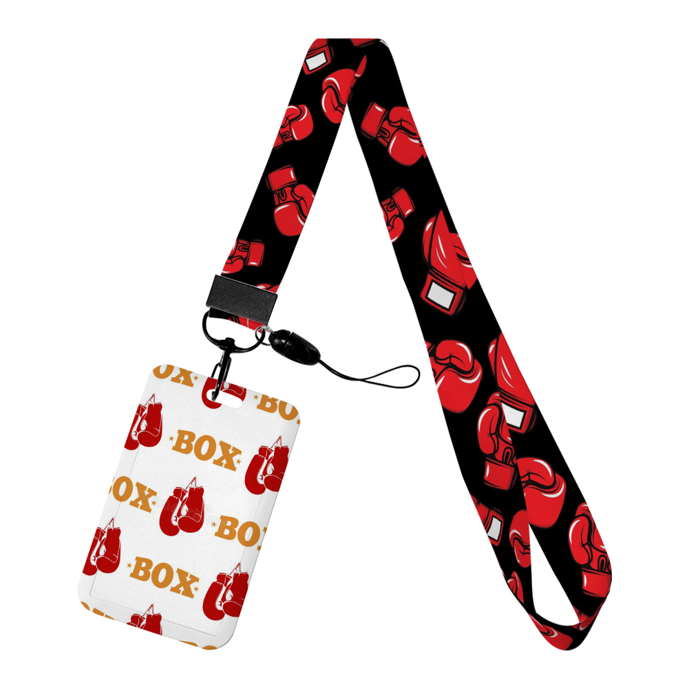 Student Card Case Keychain Boxing Glove Pattern Polyester Lanyard ID Badge Holder Neck Strap Satin Lanyard for Students Image 5
