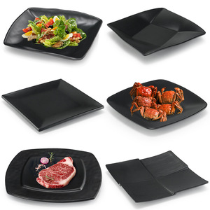 <b>Black</b> Square Melamine <b>Plate</b> For Steak And Seafood Restaurant Use Party Serving Dish Solid Color Durable Tableware - Product Image 1