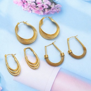 Best-Selling Chinese-Style Stainless Steel <b>Circle</b> Braided Ear <b>Ring</b> New Trendy Web-Patterned Semi-Net Wrapped Ear Hoop Jewelry - Product Image 3