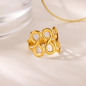 Stainless Steel 18K Gold Plated Design Sense Line Wave <b>Ring</b> Geometric Versatile <b>Open</b> Adjustable Finger <b>Ring</b> For Women - Product Image 5