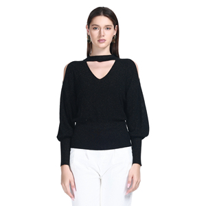 Haut <span class=keywords><strong>en</strong></span> maille tricotée <span class=keywords><strong>à</strong></span> col choker <span class=keywords><strong>en</strong></span> V, taille cintrée, fil doré, style moderne chic printemps-automne 2026 - Product Image 2