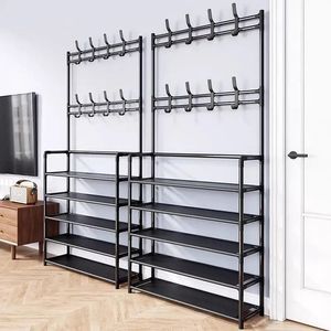 Multi Functional Floor <b>Standing</b> Coat Rack Shoe Storage Rack Minimalist Design Rectangular Shape Versatile Use For Entryway - Product Image 1