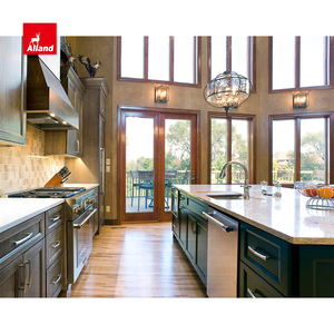 Allandcabinet Armoire de cuisine américaine en chêne encadré Armoire rustique avec îlot avec pierre de mable blanche pour cuisine murale - Product Image 2