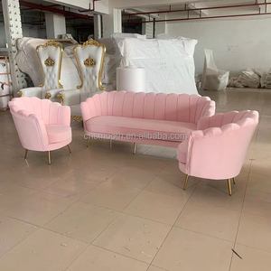 Muebles <span class=keywords><strong>para</strong></span> Bodas, Sofá Moderno de Terciopelo Blanco con Patas Doradas Metálicas, Sofá <span class=keywords><strong>para</strong></span> Bodas - Product Image 4