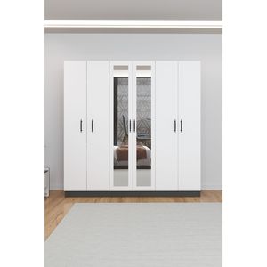 Armario Moderno de Gran Capacidad para Dormitorio, Armario con Espejo de 6 Puertas, 4 Cajones y 13 Estantes, Armario para Guardar Ropa - Product Image 4