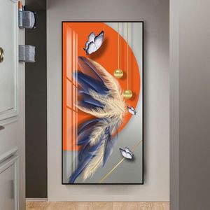 Salon chevet décoration plume version horizontale plume mur art décor peinture pour morden décorations pour la maison intems - Product Image 3