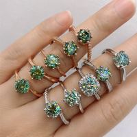 Bague en argent sterling 925 avec diamant vert 1 carat, bague de fiançailles, bague de mariage, anneaux ajustables en moissanite