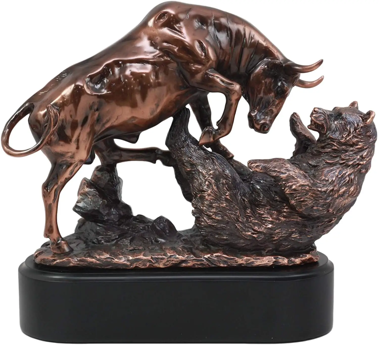 Wall Street Stock Market Carga Toro Trouncing Oso Estatua con Pedestal Base Bronce Electrochapado Resina Toro Oso Escultura