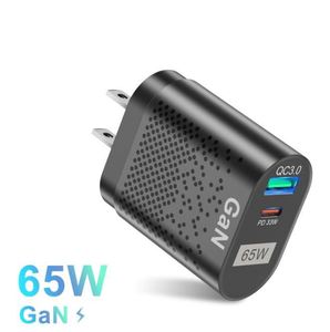 Travel Wall Charger 65W Gan <b>USB</b> <b>C</b> Power <b>Adapter</b> Dual Port <b>USB</b> QC3.0 Fast Charger 33W Universal Mobile Phone - Product Image 5