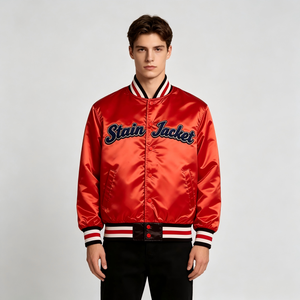Custom Men's <strong>Red</strong> Nylon Bomber <strong>Jacket</strong> Oversized Satin Streetwear Embroidered Letter <strong>Jacket</strong> Windproof Men's Satin Bomber <strong>Jacket</strong> - Product Image 4