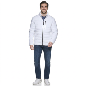 Lightweight <b>White</b> <b>Men</b> Quilted Puffer <b>Jacket</b> with Zipper Closure Stand Collar Waterproof Winter Coat for Outdoor Cold Weather - Product Image 1