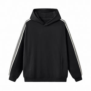 Custom Striped Black Hoodie Set Plus Size Poly Cotton Straight Leg Tracksuit Unisex American Sport Pullover Hoodie <b>Sweatshirt</b> - Product Image 3