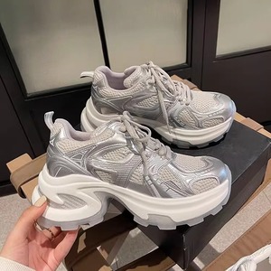 Nouvelle Arrivée 2026 – Chaussures Chunky Femme en Gros – Baskets Plateformes en Maille Argentée pour un Style Quotidien Décontracté - Product Image 1