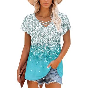 2025 Túnica sin mangas Bohemia favorecedora con purpurina y menta XL para mujer, Túnica elegante con cuello de pico y mangas cortas y mallas - Product Image 4