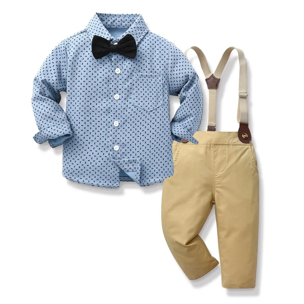 New Design Baby Boy Set Short Sleeves Shirts+Woven Pants Kids Clothing