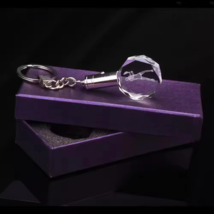 Honor of Crystal New Style Design Transparent Glass Keychain Led Light 3D Laser Engraving Crystal Glass Keychain