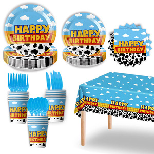 Nouveauté 2025 - <span class=keywords><strong>D</strong></span>écorations de fête <span class=keywords><strong>d</strong></span>'<span class=keywords><strong>anniversaire</strong></span> <span class=keywords><strong>Toy</strong></span> <span class=keywords><strong>Story</strong></span> - Ensemble de vaisselle jetable, drapeau, ballons et gâteau - Product Image 1