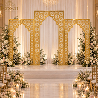 Panneau d'arche creuse en métal doré marocain, design personnalisé pour scène de mariage, décoration d'événements hôteliers et de cérémonies