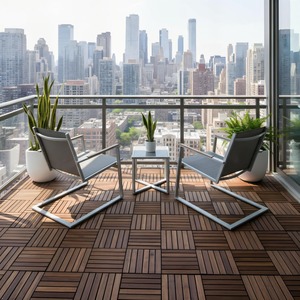 Dalles de terrasse en bois d'acacia naturel, finition naturelle, résistantes aux intempéries, pour patio, jardin, balcon, bord de piscine - Product Image 6