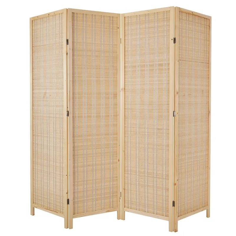 Divisor de madera de bambú natural para habitación, mueble antiguo, 4 unidades, mampara plegable