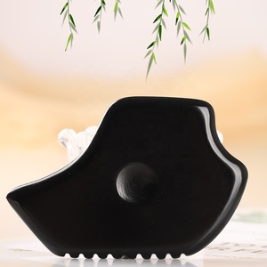 Nuovo disegno Naturale Nero Bian <span class=keywords><strong>pietra</strong></span> di <span class=keywords><strong>giada</strong></span> gua sha pollice rientro del fronte del massager guasha raschiare strumento jade gua sha per faccia - Product Image 5