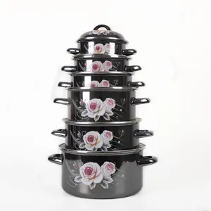 Casserole stiker bunga kustom gaya mewah lurus tinggi kaserol baja karbon berenamel panci masak