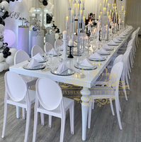 Location de meubles de mariage, Table à manger en MDF blanc avec cadre en acier inoxydable doré