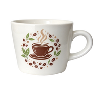 Tasse à café conique en céramique imprimée motif feuille verte et guirlande florale, avec logo personnalisé, en grès, cadeau personnalisé