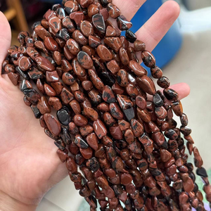 Matériaux bruts pour la fabrication de bijoux : Perles en pierre d'obsidienne <span class=keywords><strong>acajou</strong></span> de forme libre 6*8mm, brin de 38cm - Product Image 1